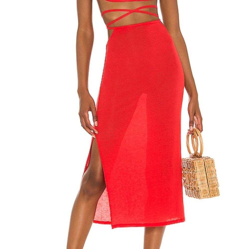 NWT WeWoreWhat Cutout Midi Skirt in Ruby Red - Size Large